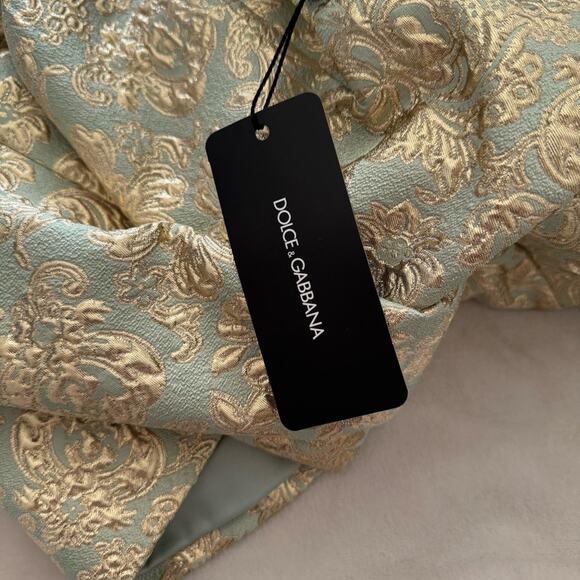 NWT Dolce & Gabbana Brocade Short-Sleeve Mini Dress in Mint Green Gold 46 US 10 - Picture 8 of 12